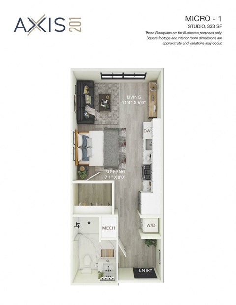 Floor plan for studio, 1 bath, 519 sqft
